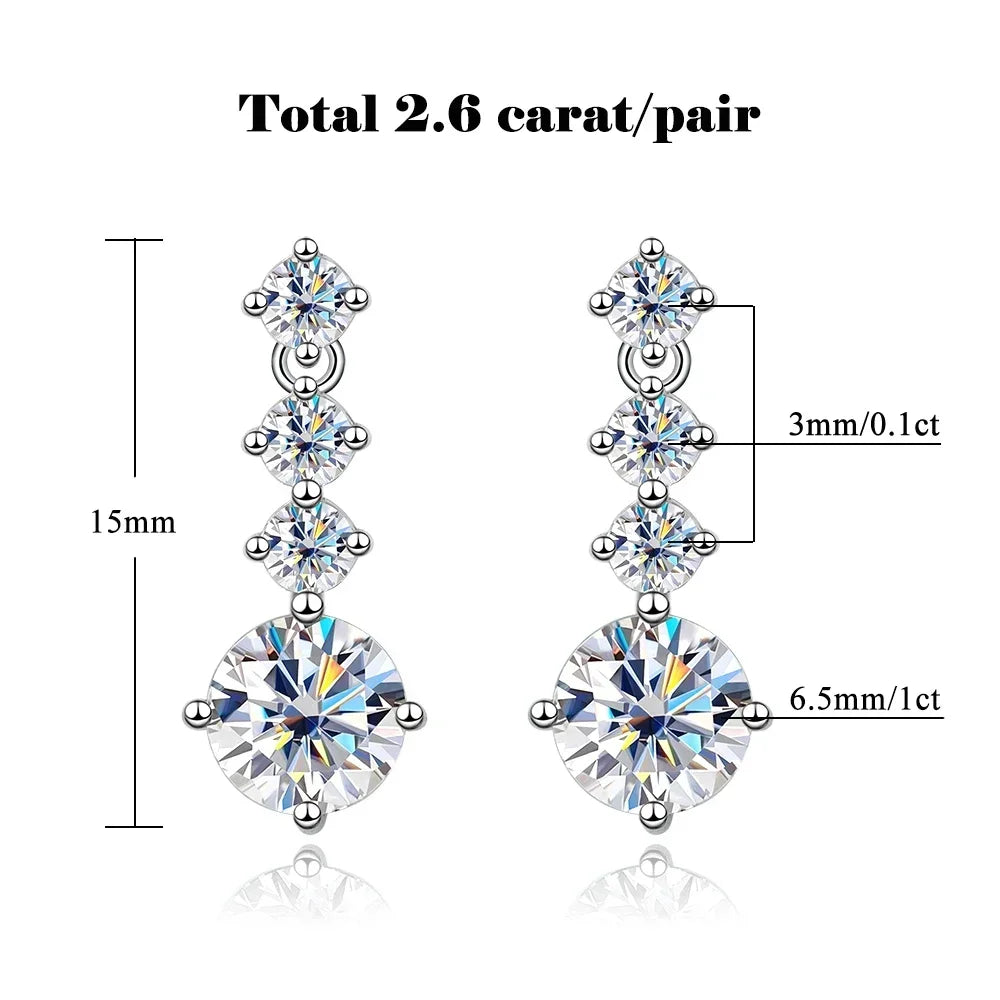 FEOBUR 3CT Moissanite Drop Earrings - 925 Silver