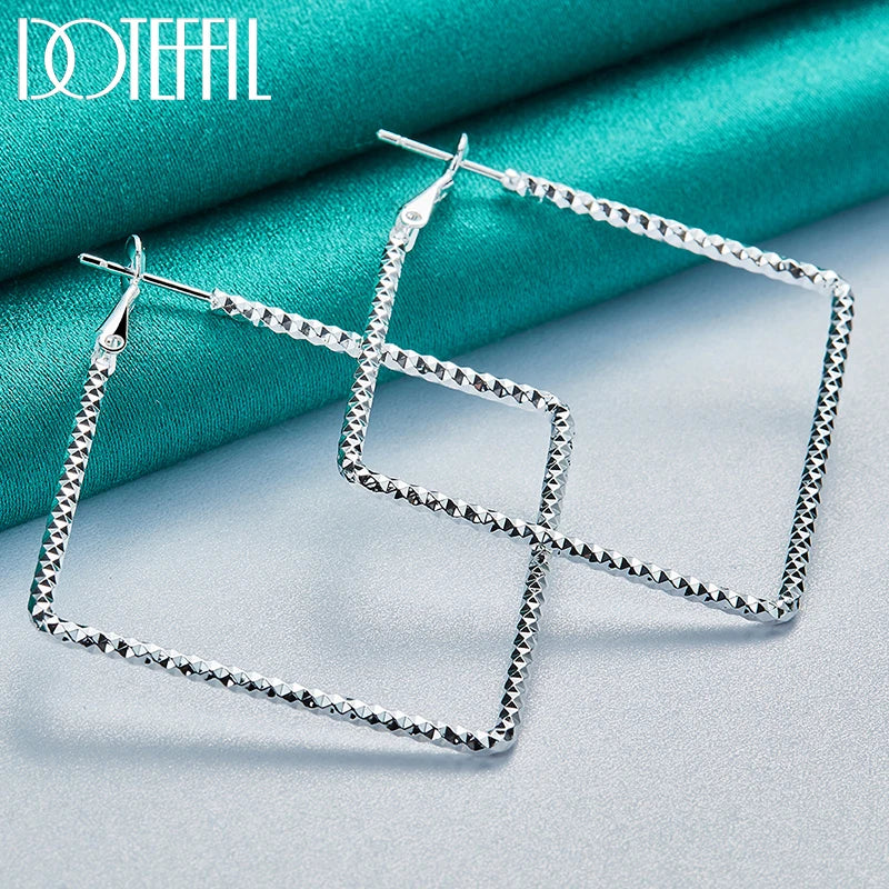 925 Sterling Silver Simple Square Hoop Earring for Woman Wedding Engagement Jewelry