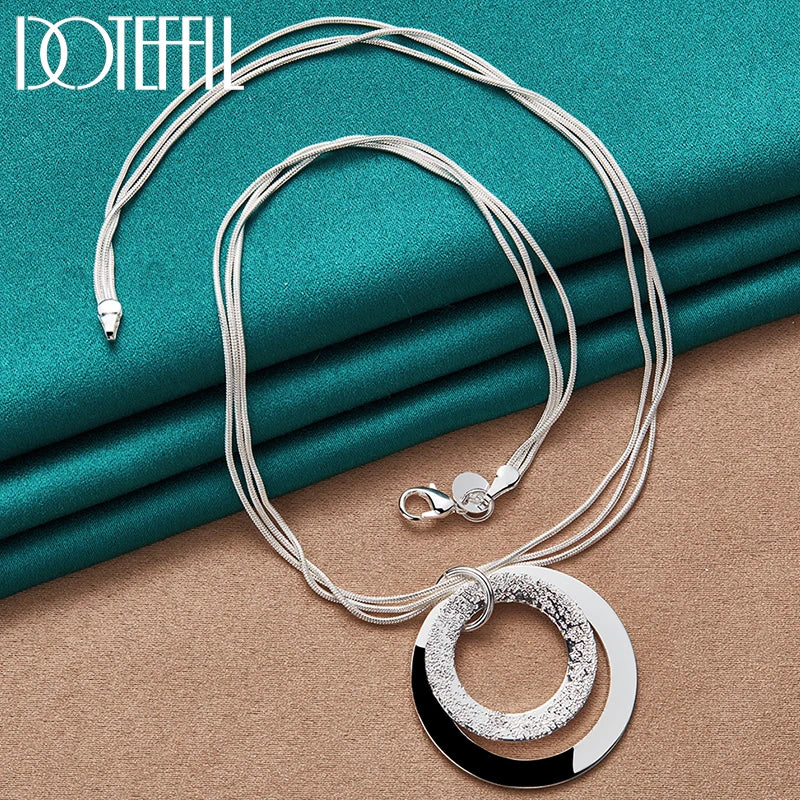 925 Sterling Silver 18-Inch Snake Chain O-Shaped Frosted Pendant Necklace for Women Fashion Wedding Party Charm Jewelry