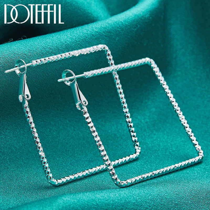 925 Sterling Silver Simple Square Hoop Earring for Woman Wedding Engagement Jewelry