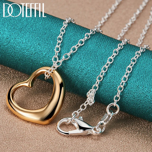 925 Sterling Silver 18-30 Inch Chain Gold Love Heart Pendant Necklace for Women Wedding Engagement Fashion Jewelry