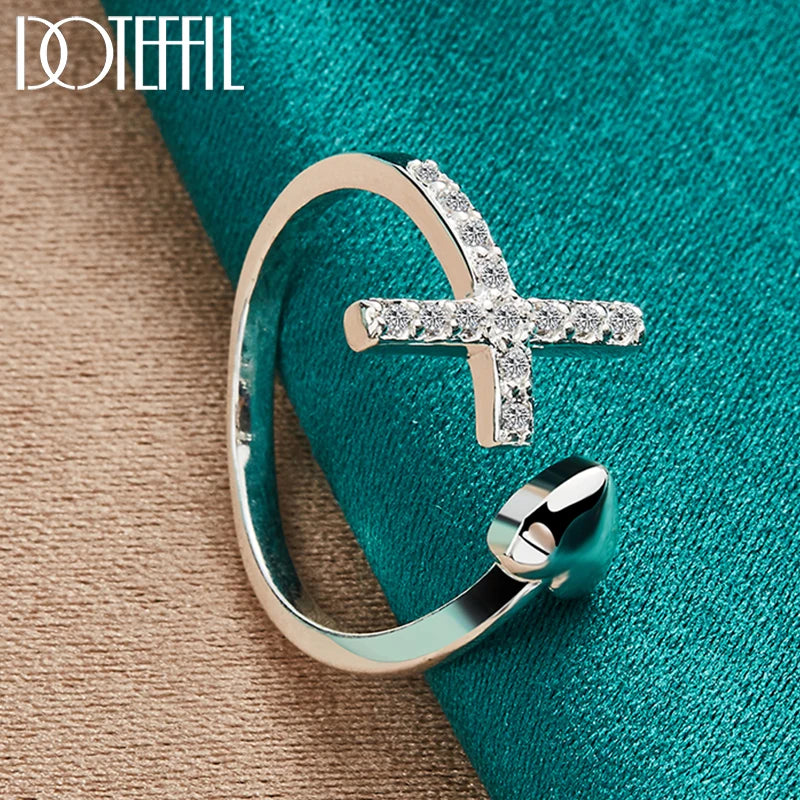 925 Sterling Silver Cross AAA Zircon Heart Ring for Women Man Fashion Wedding Engagement Party Charm Jewelry