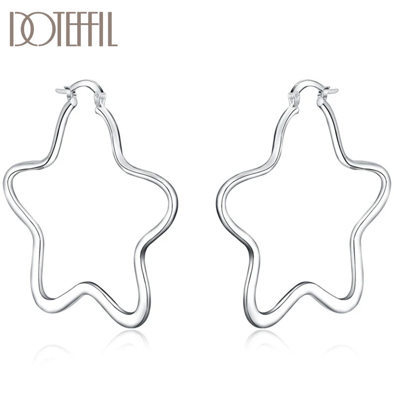 925 Sterling Silver Star 55Mm Hoop Earring for Woman Fashion Party Wedding Engagement Party Jewelry