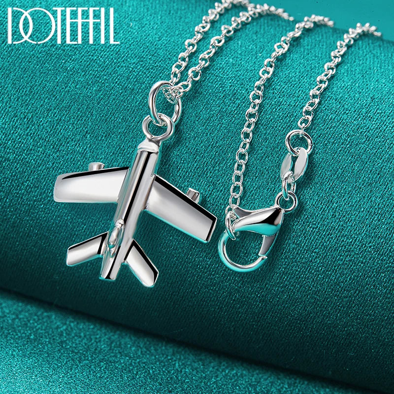 925 Sterling Silver 18-30 Inch Chain Aircraft Plane Pendant Necklace for Woman Man Fashion Wedding Charm Jewelry