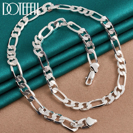 925 Sterling Silver 20 Inch 8Mm Side Chain Necklace for Women Man Fashion Wedding Party Charm Jewelry