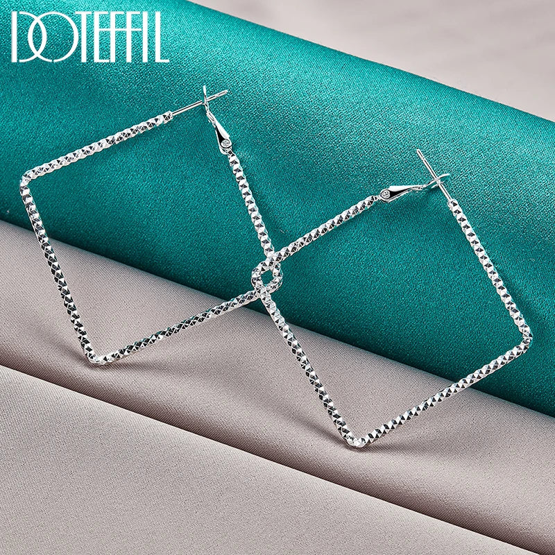 925 Sterling Silver Simple Square Hoop Earring for Woman Wedding Engagement Jewelry