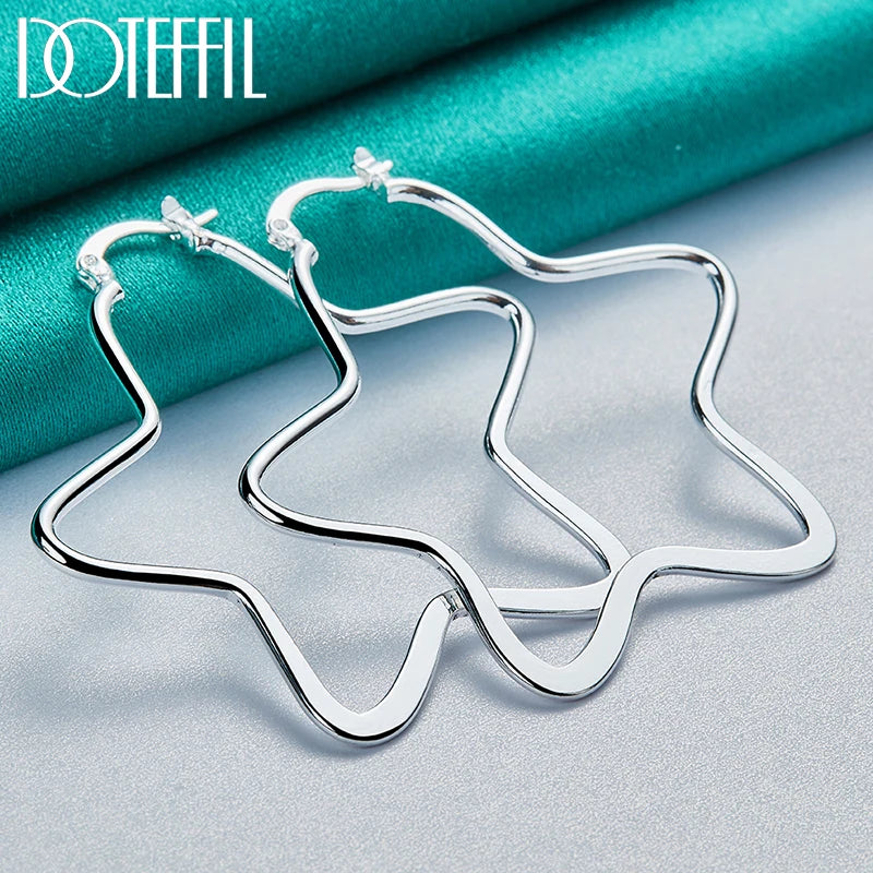 925 Sterling Silver Star 55Mm Hoop Earring for Woman Fashion Party Wedding Engagement Party Jewelry