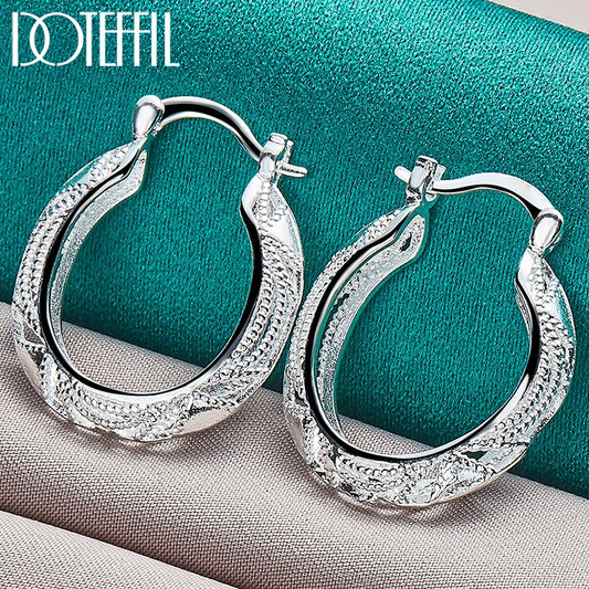 925 Sterling Silver Retro Hollow Flower 30Mm Hoop Earring for Woman Fashion Party Wedding Engagement Party Jewelry