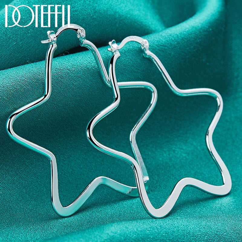 925 Sterling Silver Star 55Mm Hoop Earring for Woman Fashion Party Wedding Engagement Party Jewelry