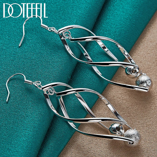 925 Sterling Silver Matte Smooth Bead Ball Drop Earrings Charm Women Jewelry Fashion Wedding Engagement Party Gift