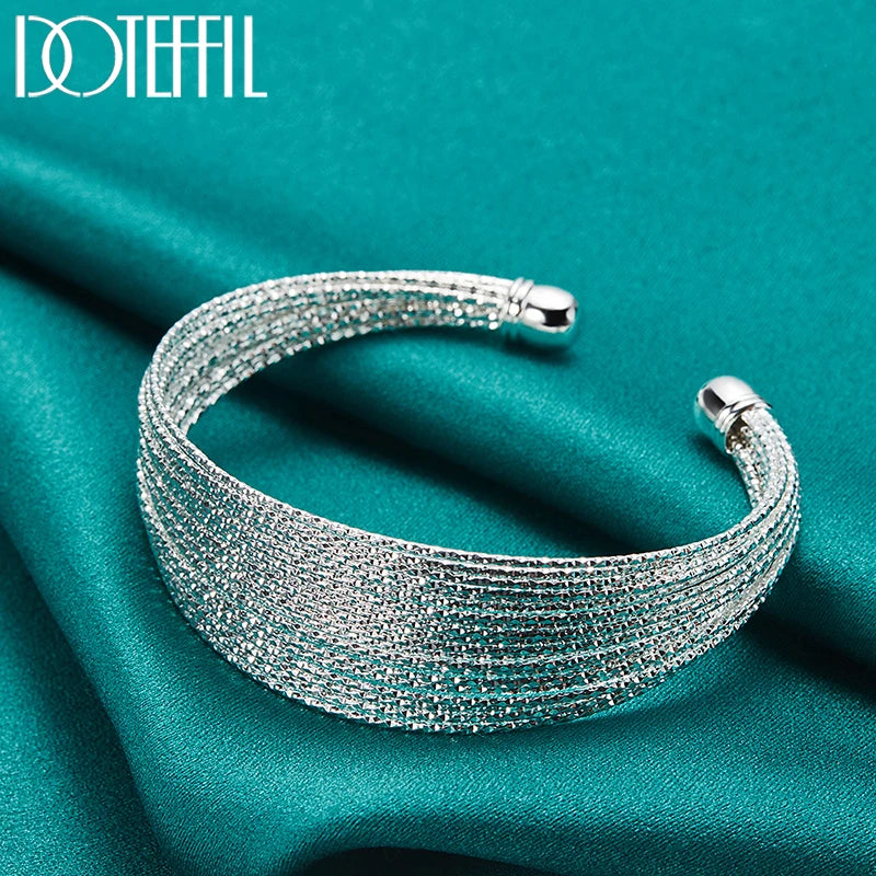 925 Sterling Silver Multi-Line Bangle Bracelet for Woman Man Wedding Engagement Fashion Charm Party Jewelry