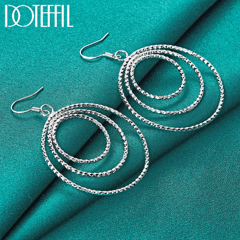 925 Sterling Silver Three Circle Drop Earring for Women Lady Wedding Engagement Party Fashion Jewelry