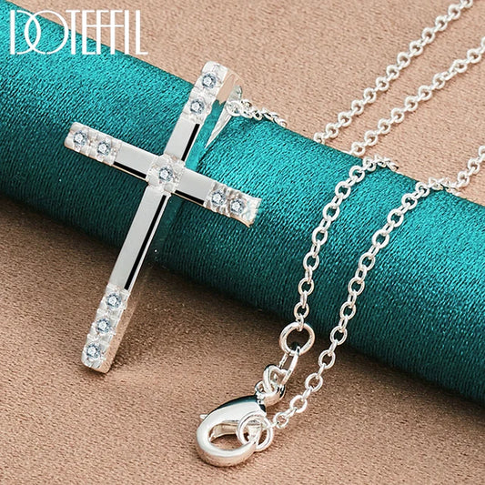 925 Sterling Silver AAA Zircon Cross Pendant Necklace 16-30 Inch Chain for Women Man Fashion Wedding Charm Jewelry