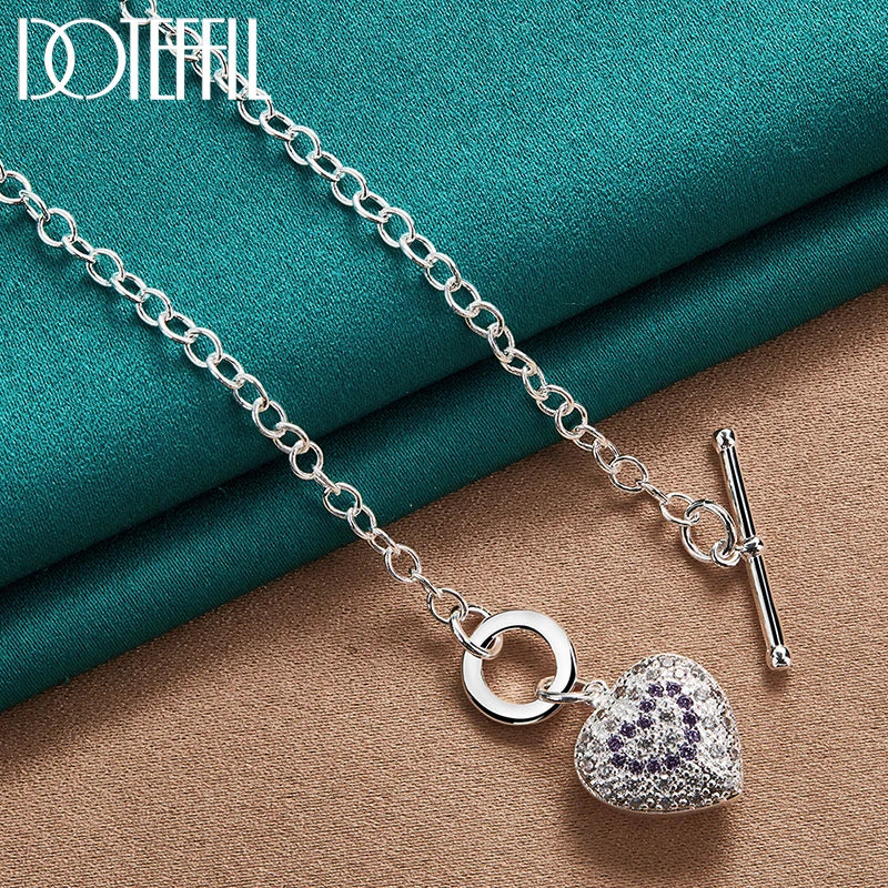 925 Sterling Silver White/Purple AAA Zircon Heart Pendant Necklace to Chain for Women Fashion Wedding Charm Jewelry