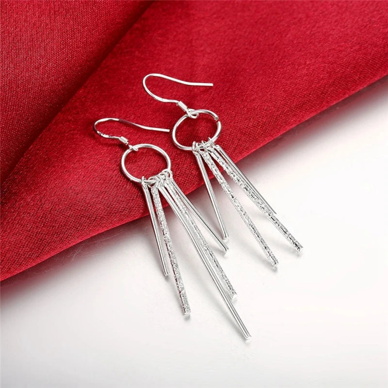 925 Sterling Silver Tassel Earrings for Charm Women Jewelry Fashion Wedding Engagement Party Gift