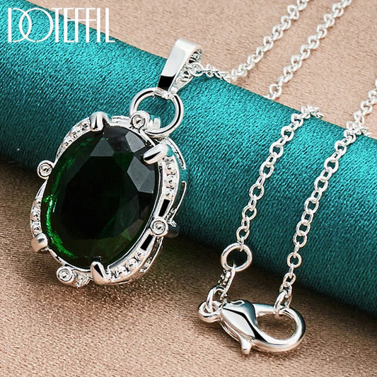 925 Sterling Silver Green Zircon AAAAA Pendant Necklace 16-30 Inch Chain for Woman Fashion Wedding Party Charm Jewelry