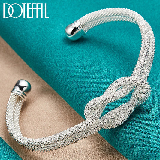 925 Sterling Silver Interwoven Web Bangle Bracelet for Woman Man Wedding Engagement Fashion Charm Party Jewelry