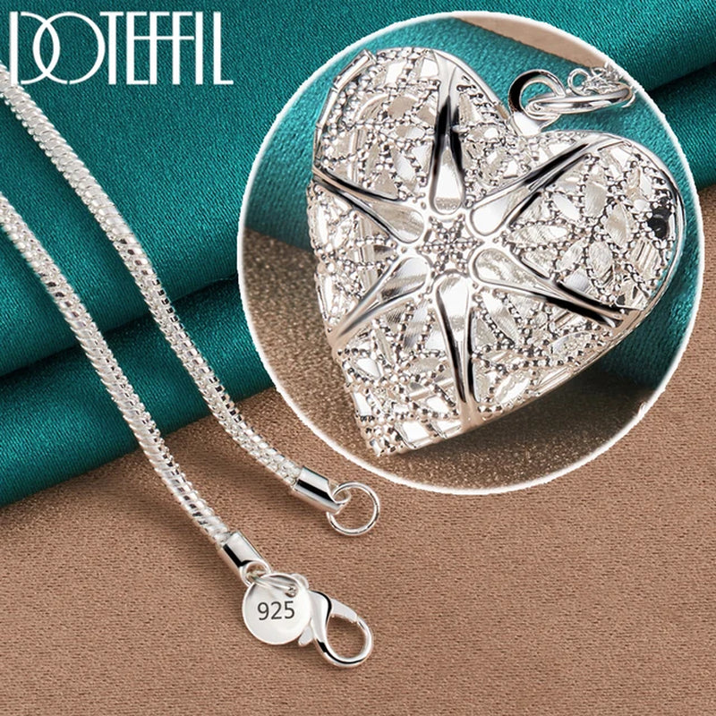 925 Sterling Silver Photo Frame Heart Necklace 16/18/20/22/24/26/30 Inch Chain for Woman Man Charm Wedding Jewelry