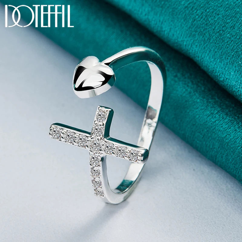 925 Sterling Silver Cross AAA Zircon Heart Ring for Women Man Fashion Wedding Engagement Party Charm Jewelry