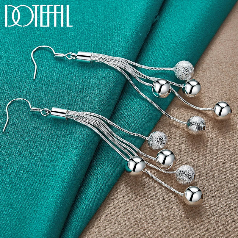 925 Sterling Silver Smooth Matte Five Beads Drop Earrings for Woman Wedding Engagement Fashion Party Charm Jewelry