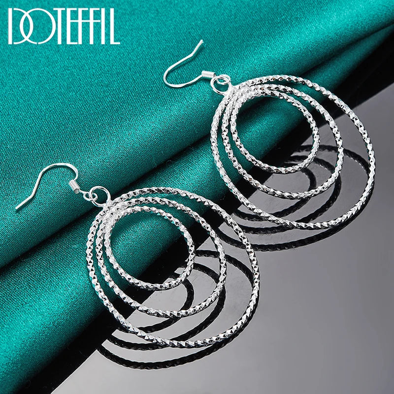 925 Sterling Silver Three Circle Drop Earring for Women Lady Wedding Engagement Party Fashion Jewelry