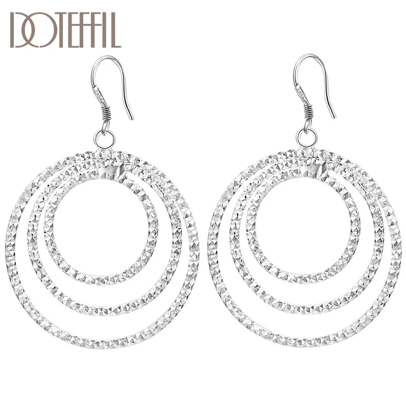 925 Sterling Silver Three Circle Drop Earring for Women Lady Wedding Engagement Party Fashion Jewelry