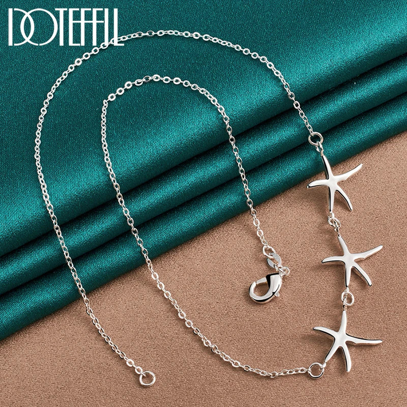 925 Sterling Silver Three Star Chain Necklace for Women Charm Wedding Engagement Party Fashion Jewelry