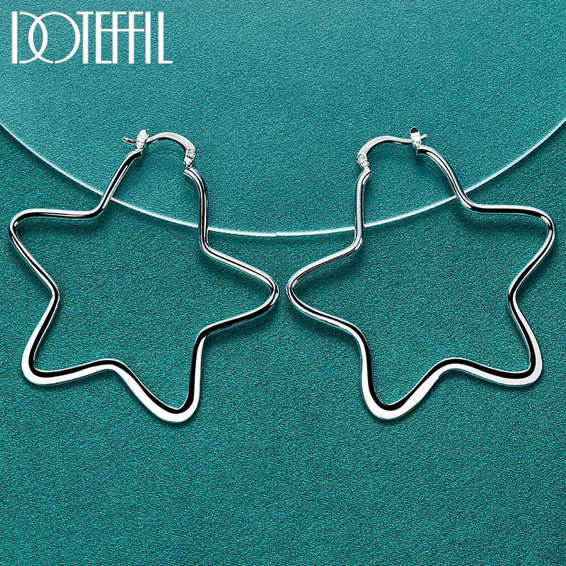 925 Sterling Silver Star 55Mm Hoop Earring for Woman Fashion Party Wedding Engagement Party Jewelry