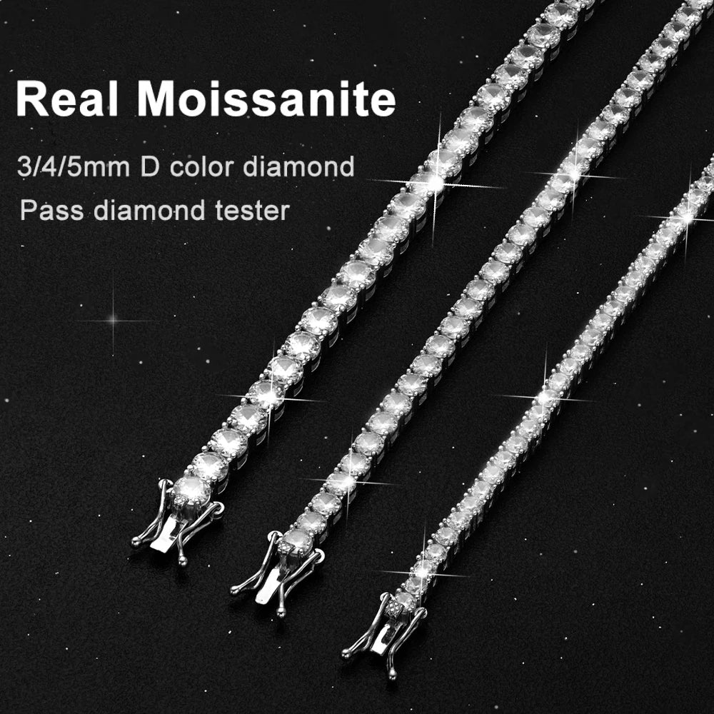 D Color Moissanite Tennis Necklace 925 Sterling Sliver Plated 18K Gold Necklace for Woman Man Hiphop Party Jewelry