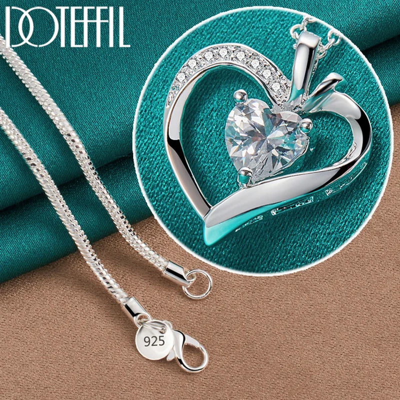 925 Sterling Silver 16-30 Inch Chain AAA Zircon Heart Pendant Necklace for Woman Wedding Engagement Charm Jewelry