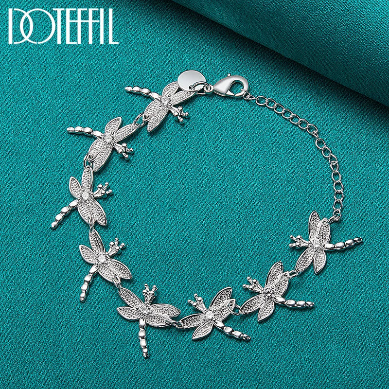 925 Sterling Silver 24K Gold Full 8 Dragonfly Inlaid AAA Crystal Bracelet for Women Charm Wedding Party Jewelry