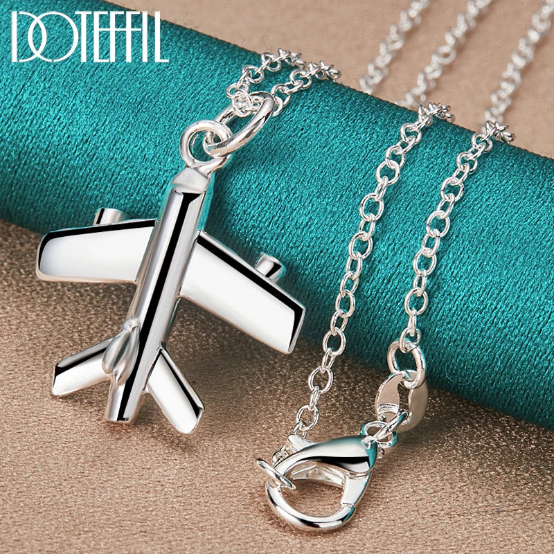 925 Sterling Silver 18-30 Inch Chain Aircraft Plane Pendant Necklace for Woman Man Fashion Wedding Charm Jewelry