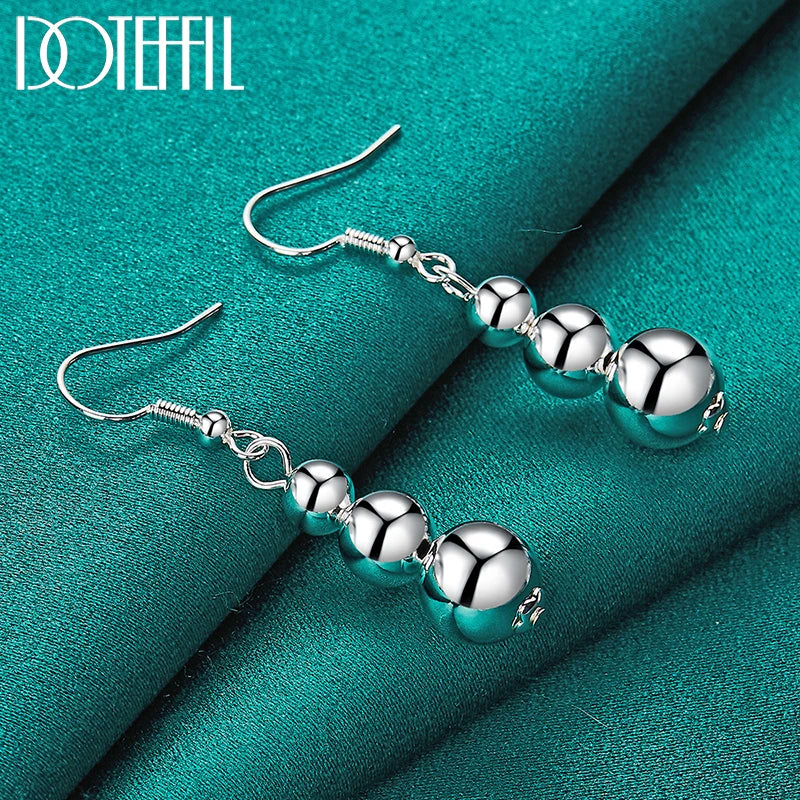 925 Sterling Silver 6 8 10Mm Hollow Bead Ball Drop Earrings for Woman Wedding Engagement Fashion Party Charm Jewelry