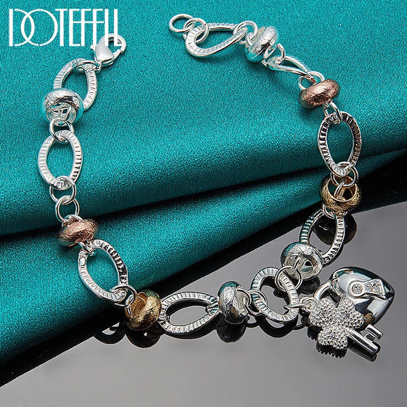 925 Sterling Silver Heart Lock Clover Flower AAA Zircon Bracelet Chain for Women Wedding Engagement Charm Jewelry