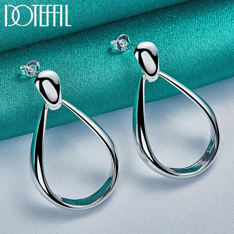 925 Sterling Silver Classic Big Circle Drop Charm Earrings Women Party Gift Fashion Wedding Engagement Jewelry