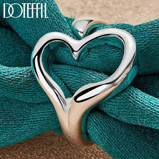 925 Sterling Silver Heart Open Ring for Woman Wedding Engagement Party Jewelry