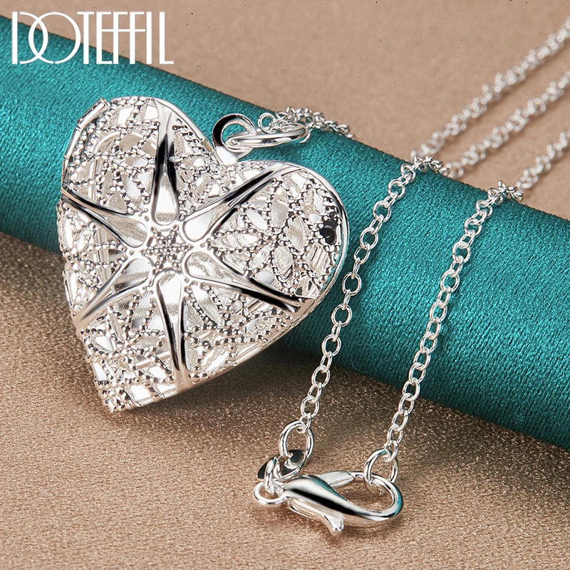 925 Sterling Silver Photo Frame Heart Necklace 16/18/20/22/24/26/30 Inch Chain for Woman Man Charm Wedding Jewelry