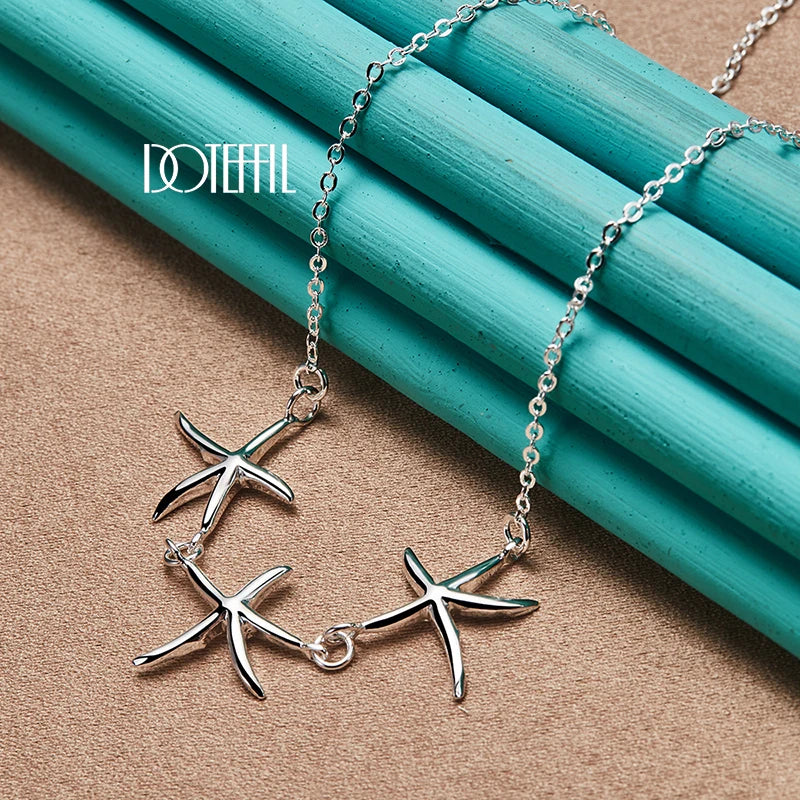 925 Sterling Silver Three Star Chain Necklace for Women Charm Wedding Engagement Party Fashion Jewelry