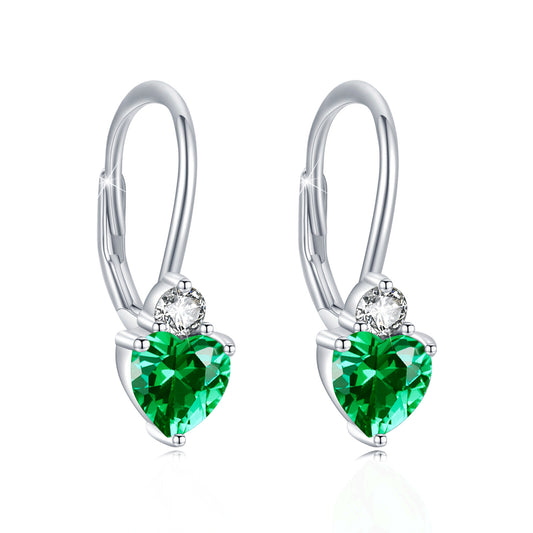 925 Sterling Silver Hypoallergenic Heart Zirconia Earrings Birthstone Jewelry for Women