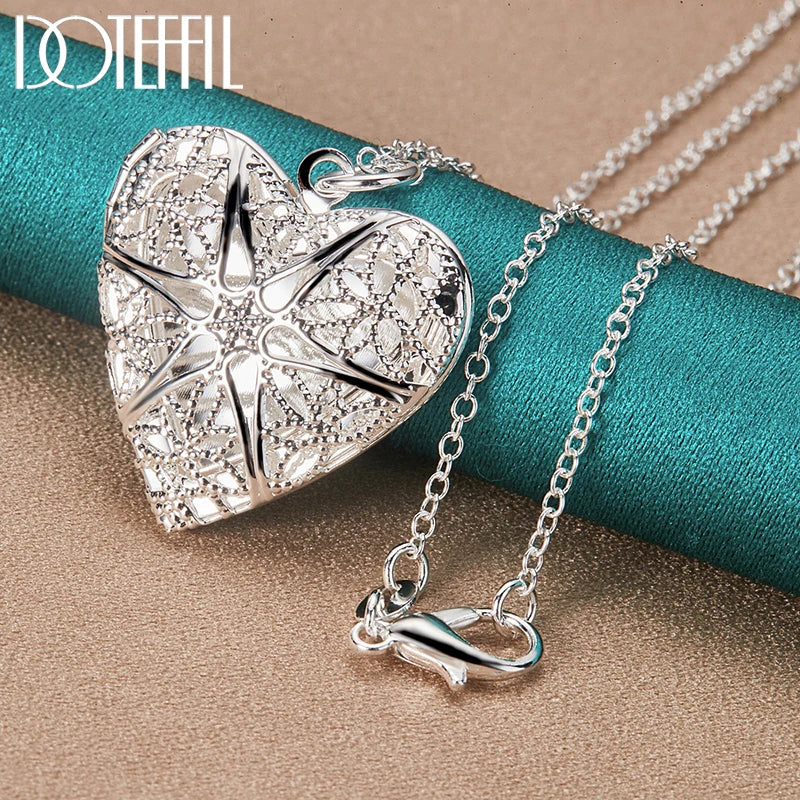 925 Sterling Silver Photo Frame Heart Necklace 16/18/20/22/24/26/30 Inch Chain for Woman Man Charm Wedding Jewelry