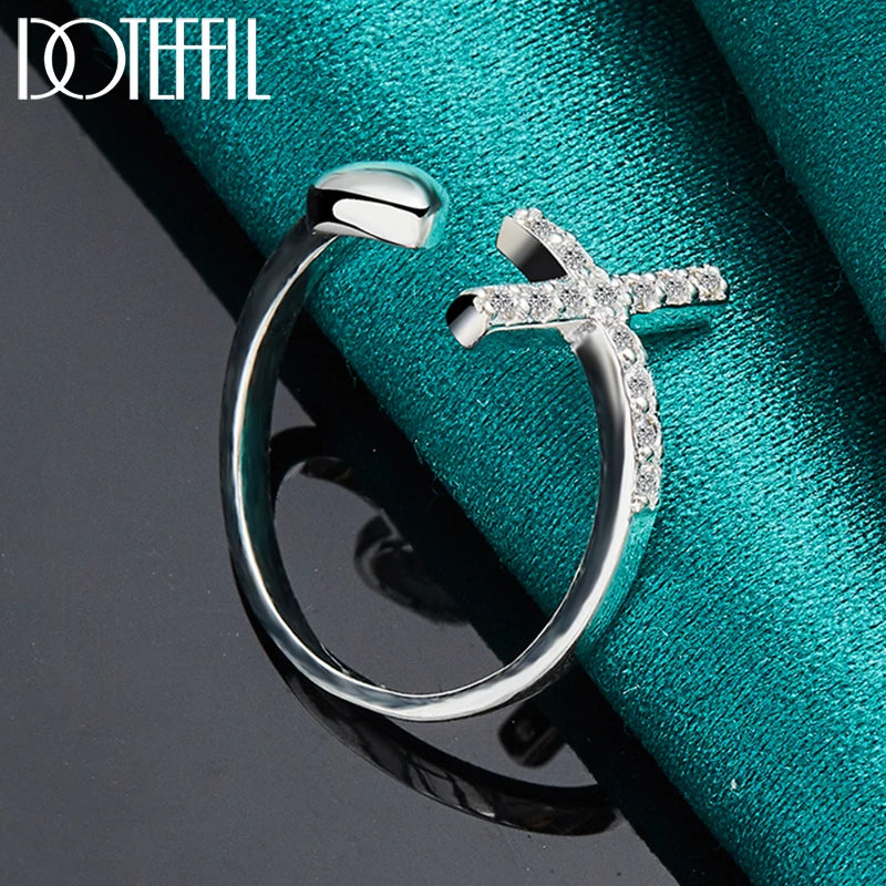 925 Sterling Silver Cross AAA Zircon Heart Ring for Women Man Fashion Wedding Engagement Party Charm Jewelry