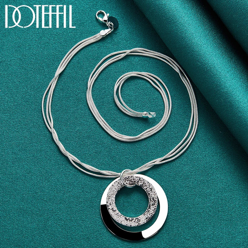 925 Sterling Silver 18-Inch Snake Chain O-Shaped Frosted Pendant Necklace for Women Fashion Wedding Party Charm Jewelry