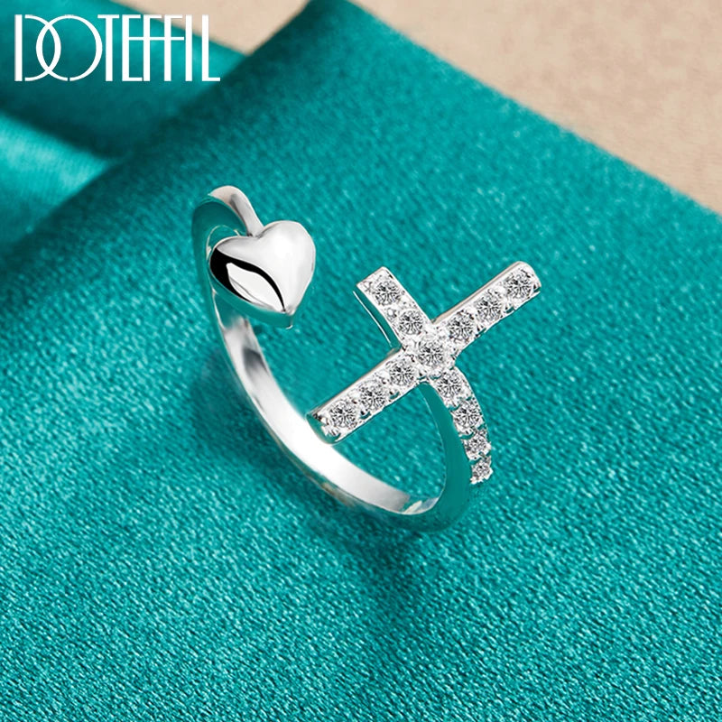 925 Sterling Silver Cross AAA Zircon Heart Ring for Women Man Fashion Wedding Engagement Party Charm Jewelry