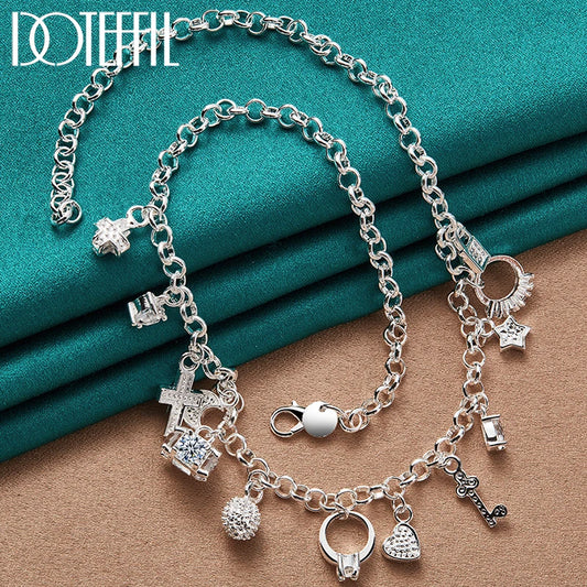 925 Sterling Silver AAA Zircon Key Lock Stars Necklace for Woman Fashion Wedding Engagement Party Charm Jewelry