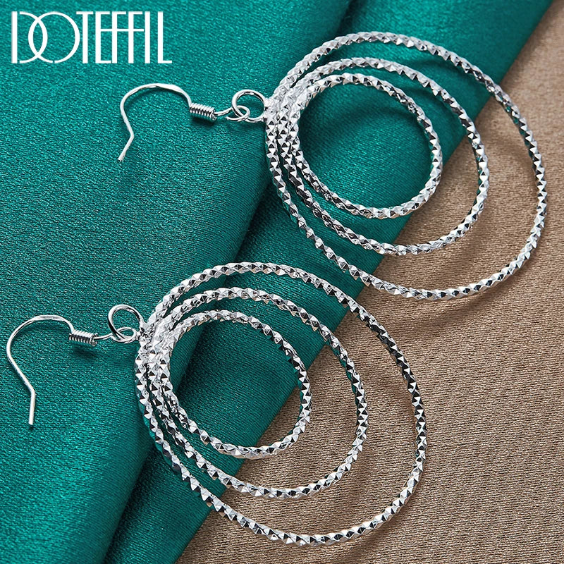 925 Sterling Silver Three Circle Drop Earring for Women Lady Wedding Engagement Party Fashion Jewelry