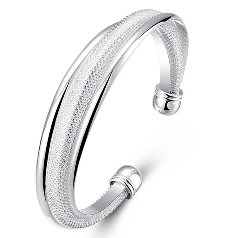 925 Sterling Silver Large Reticulated Smooth Bangle Bracelet for Woman Man Wedding Engagement Jewelry