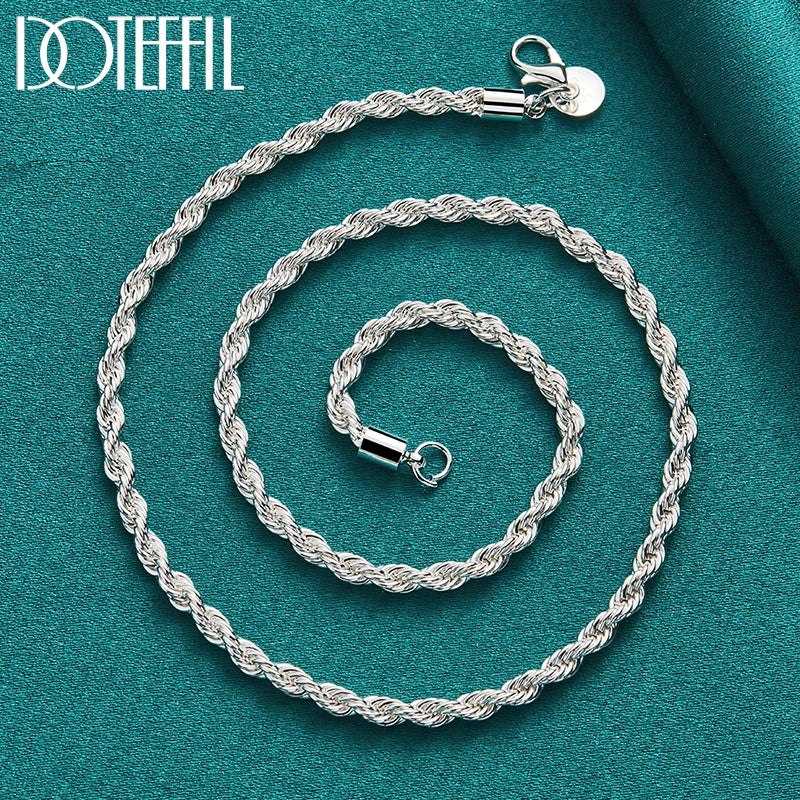 925 Sterling Silver 16/18/20/22/24 Inch 4Mm Twisted Rope Chain Necklace for Women Man Fashion Wedding Charm Jewelry