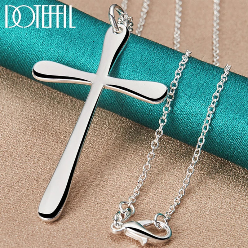 925 Sterling Silver Long Cross Pendant Necklace 16-30 Inch Chain for Woman Man Fashion Wedding Engagement Charm Jewelry