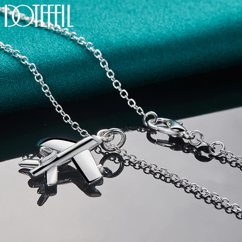 925 Sterling Silver 18-30 Inch Chain Aircraft Plane Pendant Necklace for Woman Man Fashion Wedding Charm Jewelry