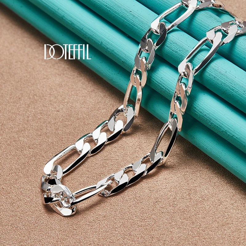 925 Sterling Silver 20 Inch 8Mm Side Chain Necklace for Women Man Fashion Wedding Party Charm Jewelry
